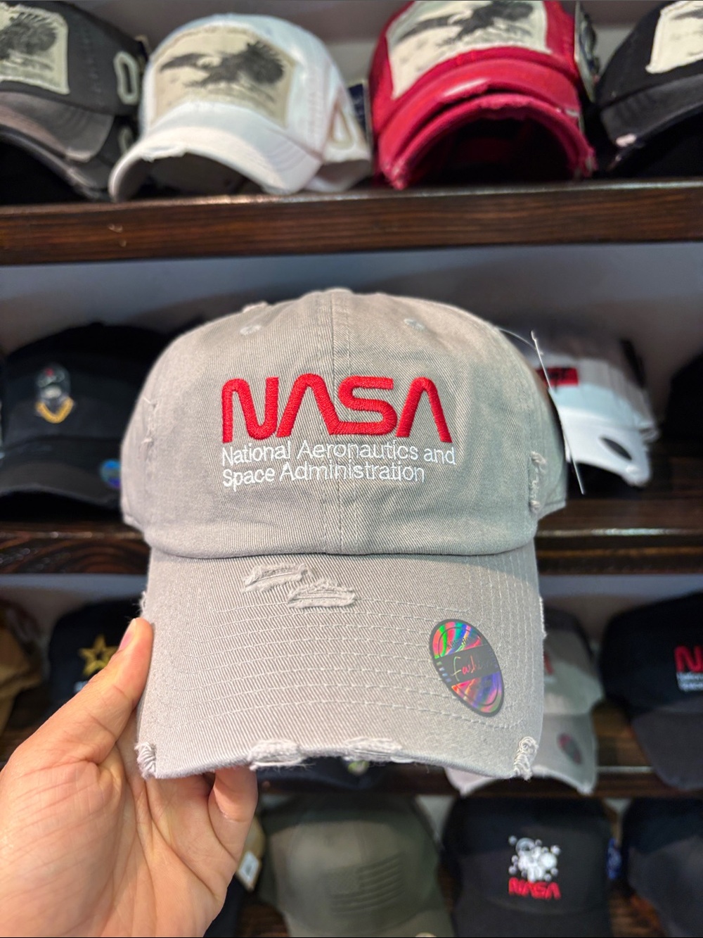NASA Embroidered Grey Distressed Baseball Cap